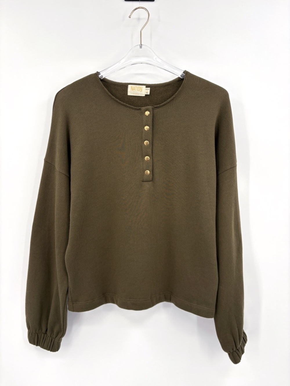 NATION LTD Callan Snap Sweatshirt Lagoon Green S - Picture 8 of 15